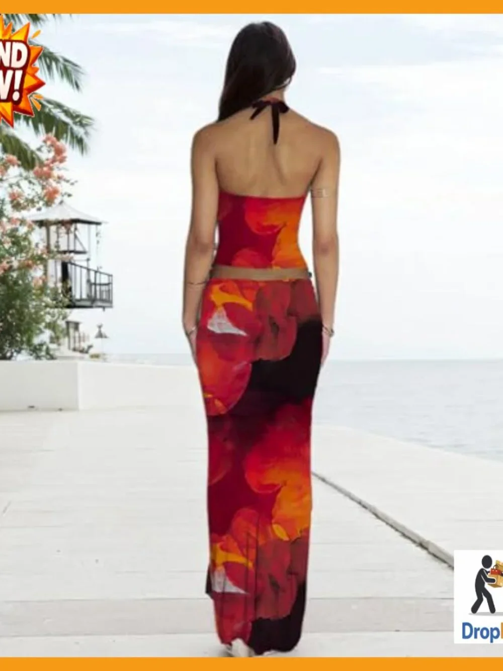 Floral Two Piece Maxi Skirt Set Backless Adjustable Straps Y2K Chic Summer - Picture 2 of 5